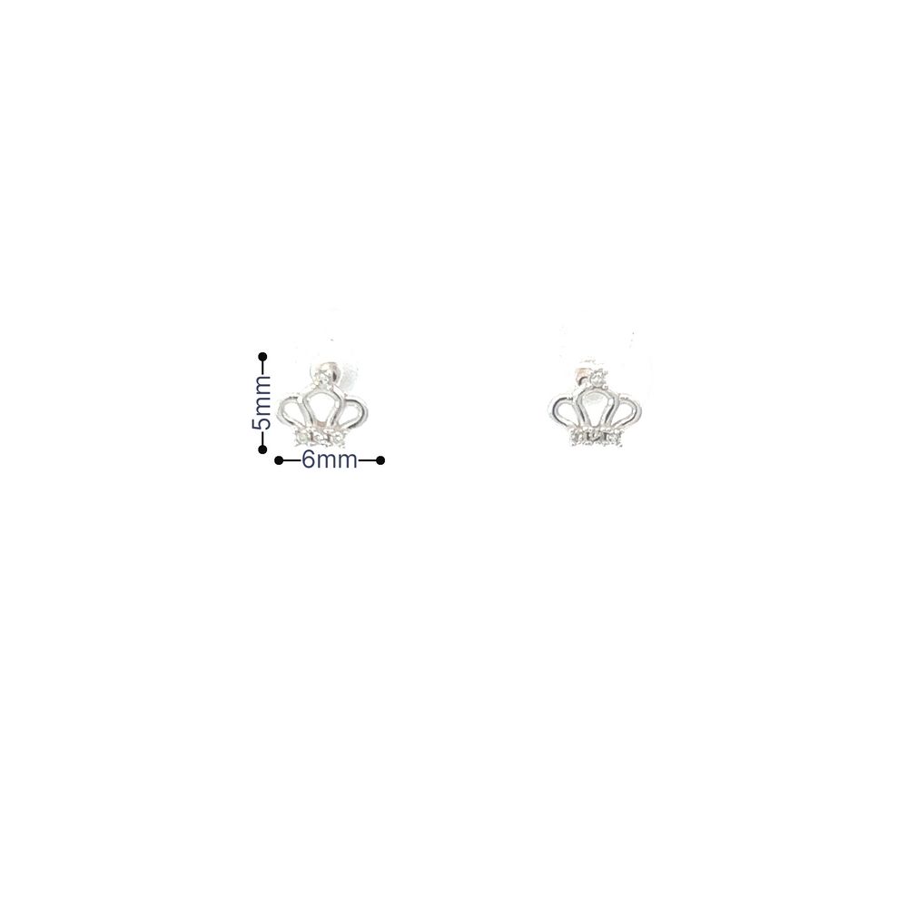 Brinco Coroa Pequena 8 Brilhantes J SI1 0,30g Ouro Branco 18k - Coleção Kids