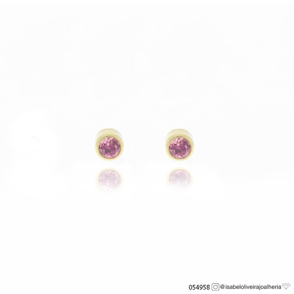 Brinco Cravação Inglesa 2 Rodolitas 2,50mm 0,34g Ouro Amarelo 18k - Coleção Kids