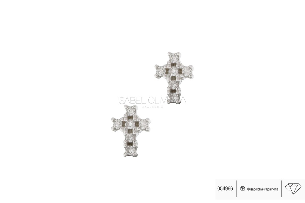 Brinco Cruz 12 Brilhantes 0,06ct J SI1 0,50g Ouro Branco 18k - Coleção Kids