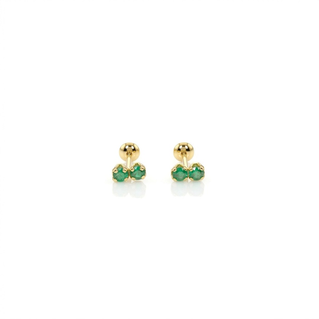 [054961] Brinco Duplo 4 Esmeraldas 2,20mm 0,30g Ouro Amarelo 18k - Coleção Kids