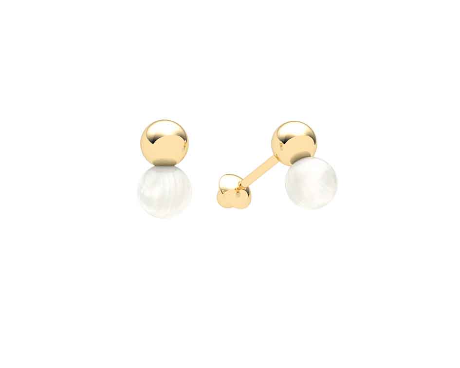 Brinco Duplo Bola 3mm com Pérola 2,90mm 0,35g Ouro Amarelo 18k - Coleção Kids