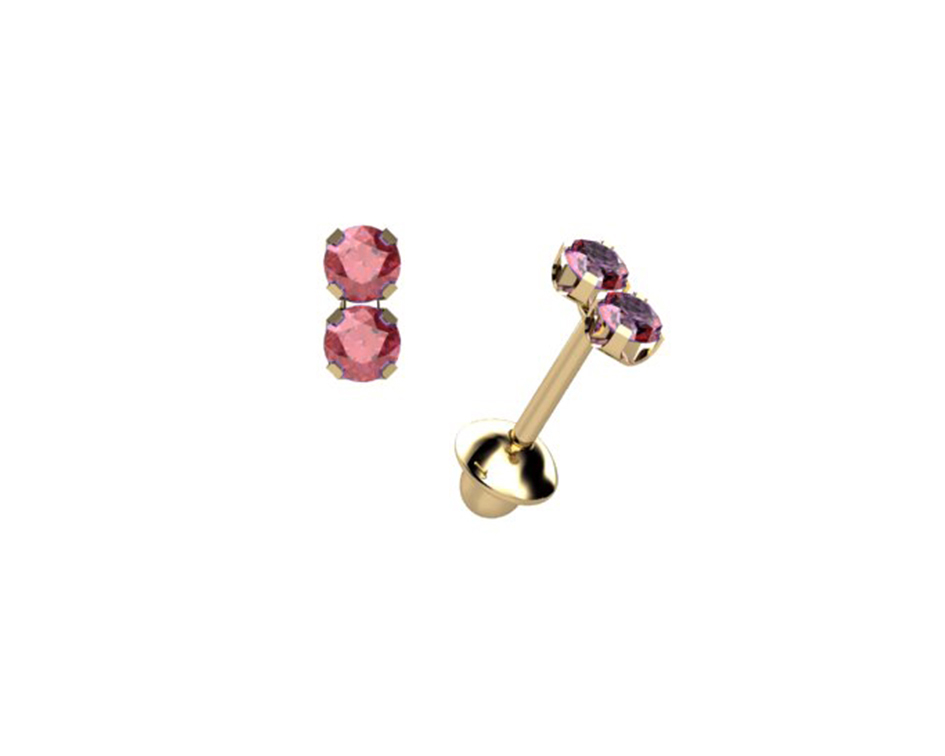 [074771] Brinco Duplo Rodolita 2,20mm 0,40g Ouro Amarelo 18k - Coleção Kids