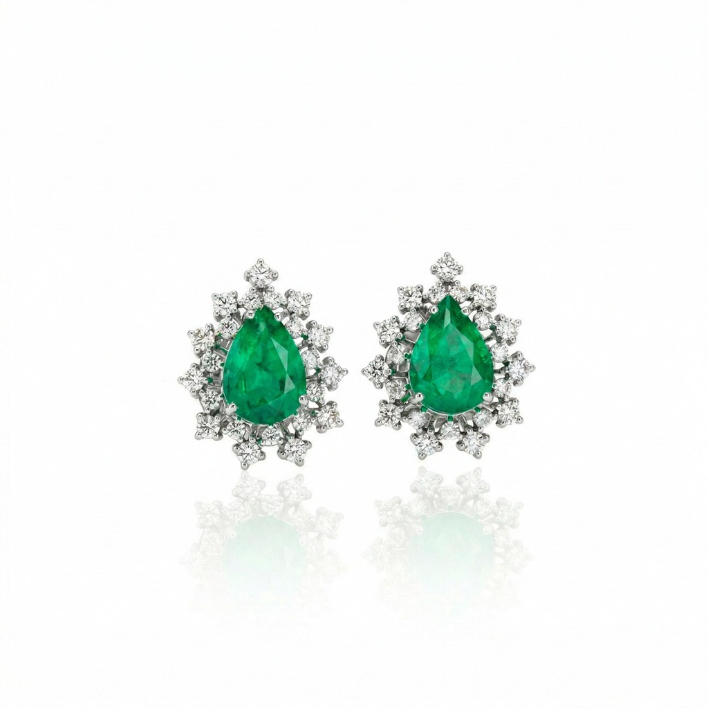 [073967] Brinco Esmeraldas Brasileiras Gota 3,23ct 44 Brilhantes 0,94ct H VS2 4,91g Ouro Branco 18k - Certificado Belmont - Coleção Brazilian Emerald