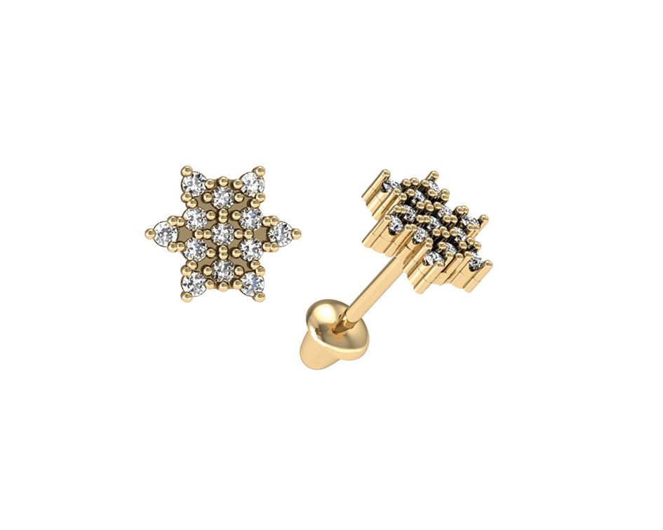 [027076] Brinco Estrela 26 Brilhantes 8/8 0,70g Ouro Amarelo 18k - Coleção Sara e Antonio