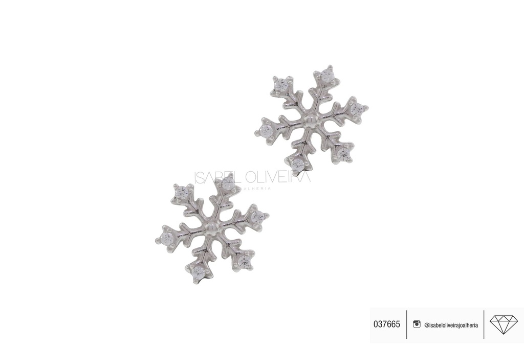 Brinco Floco de Neve 12 Zircônias 0,60g Ouro Branco 18k - Coleção Kids