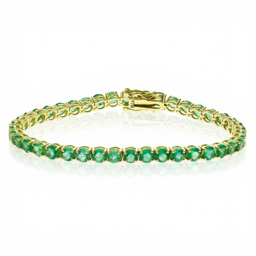[075249] 20-PULSEIRA RIVIERA CAIXA CARTIER 42 ESMERALDAS REDONDAS 8,00CT 3,60MM 16,5CM 10,27G OURO AMARELO 18K - COLEÇAO RIVIERAS