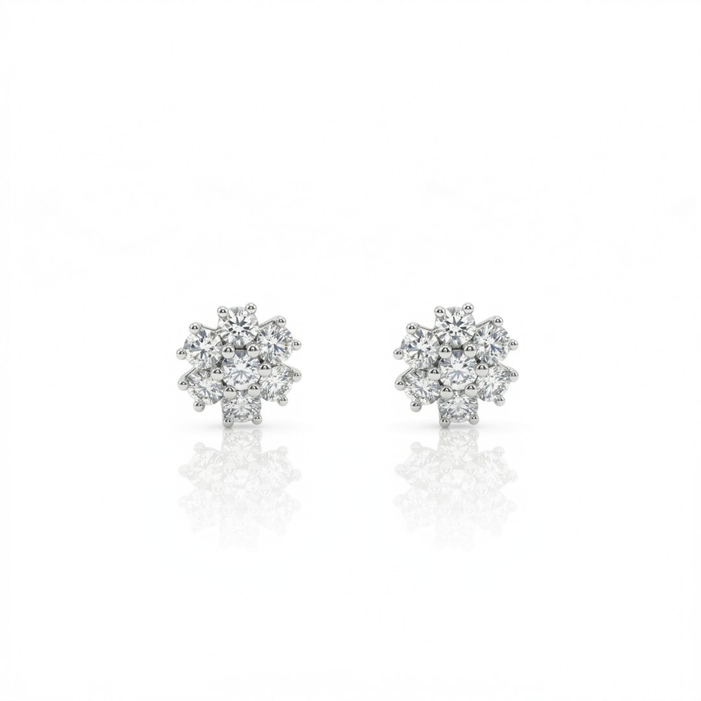 Brinco Flor 14 Brilhantes 0,81ct 1,55g Ouro Branco 18k - Coleção Only You