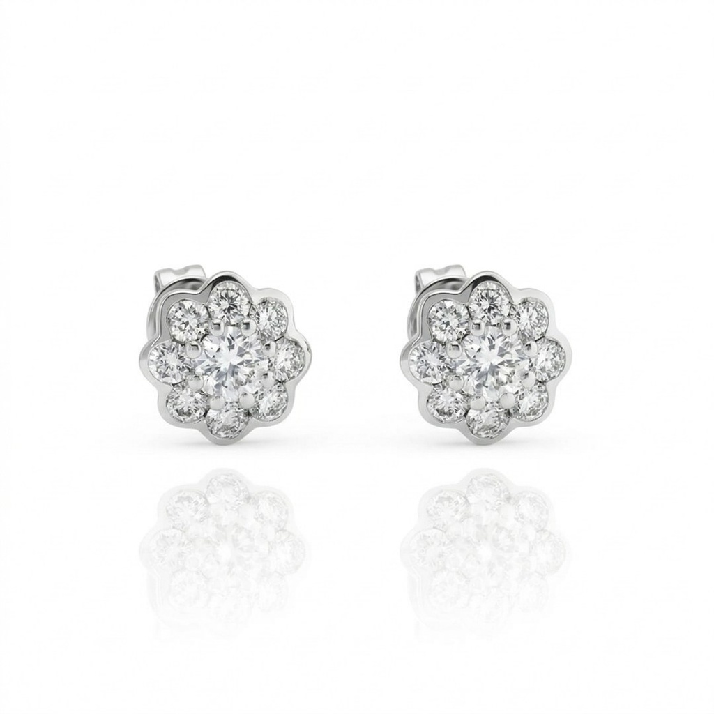 Brinco Flor 18 Brilhantes 0,76ct 1,78g Ouro Branco 18k - Coleção Laisa