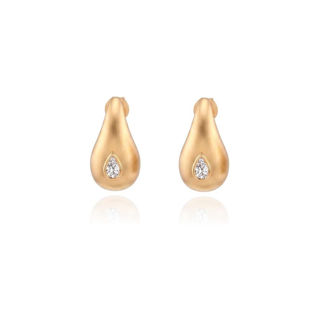 [075280] Brinco Gota Fosca 2 Diamantes Gota 0,38ct 5,46g Ouro Amarelo 18k - Coleção Minimalista
