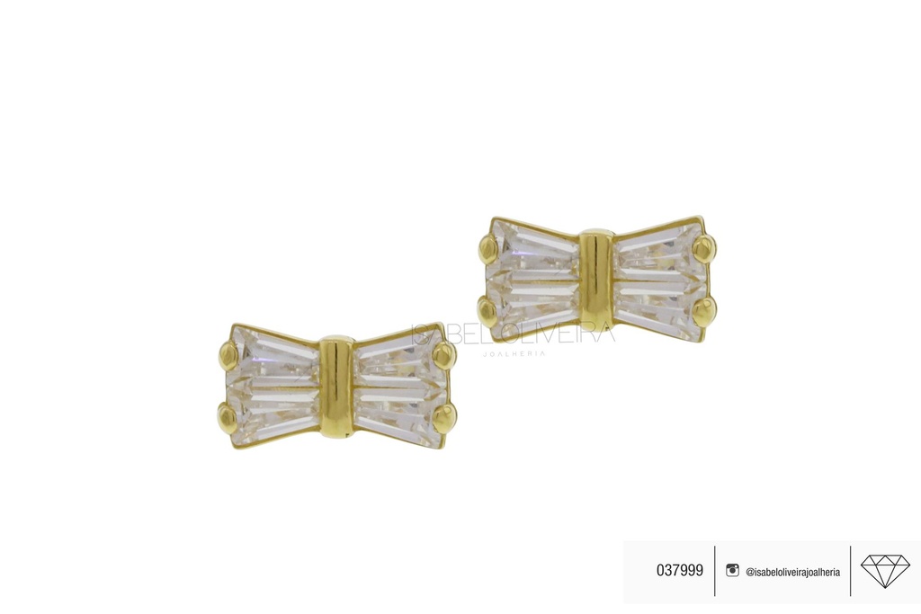 [037999] Brinco Laço 8 Zircônias Trapézio 1,70g Ouro Amarelo 18k - Coleção Kids