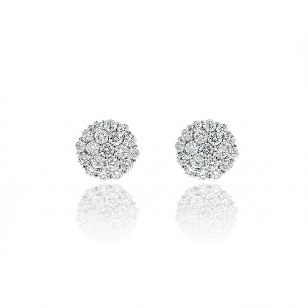 Brinco Botão 10mm com 38 Diamantes 1,27ct em Ouro Branco 18k
