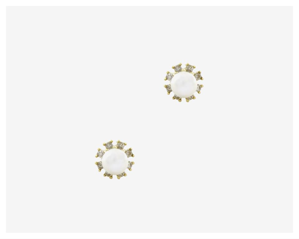 [025076] Brinco Pérola 3,30mm 18 Brilhantes J SI1 0,60g Ouro Amarelo 18k - Coleção Kids