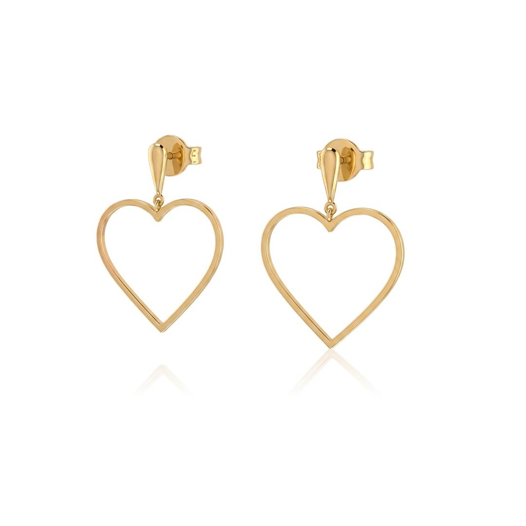 [060876] Brinco Pingo Coração Vazado Fio Quadrado 1,30mm 3,70g Ouro Amarelo 18k - Coleção Minimalista