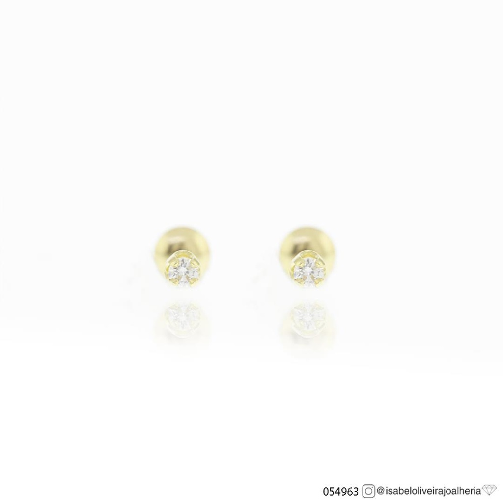 [054963] Brinco Quadrado 2 Brilhantes 0,04ct J SI1 0,20g Ouro Amarelo 18k - Coleção Kids