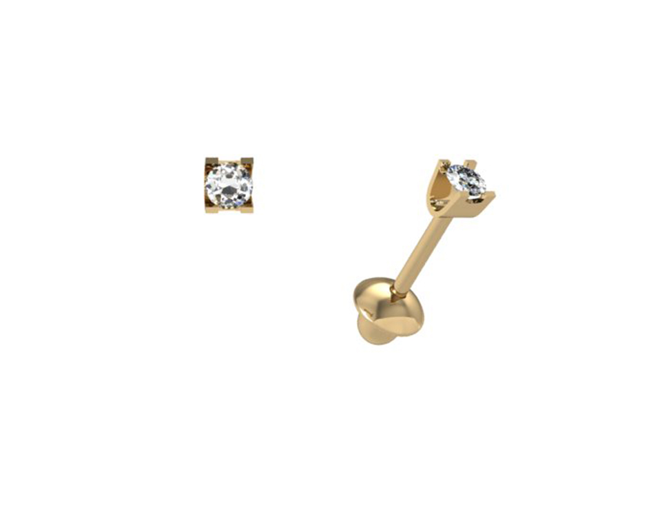 [044670] Brinco Quadrado 2 Brilhantes Redondos 0,06ct 0,26g Ouro Amarelo 18k - Coleção Kids