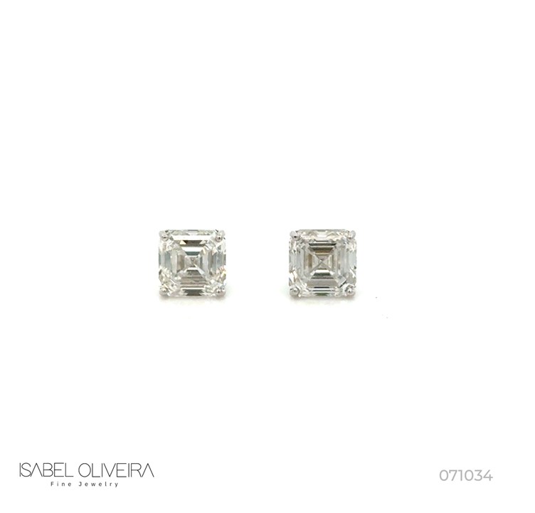 [071034] Brinco Solitário 2 Pedras Octogonais 5,21ct F VS1/VS2 4,16g Ouro Branco 18k - Certificado