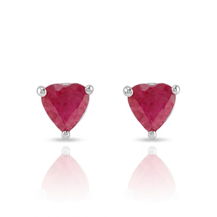 [069796] Brinco Solitário Rubi Coração 1,23ct 1,02g Ouro Branco 18k - Coleção True Colors