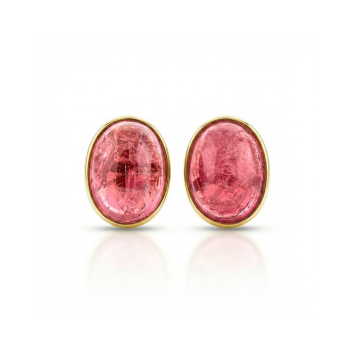 [076256] Brinco Solitário Turmalina Rosa Cabochão 12,70ct 5,93g Ouro Amarelo 18k - Coleção Day By Day