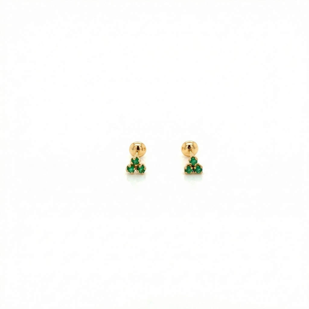 Brinco Triplo Esmeralda 1,20mm 0,30g Ouro Amarelo 18k - Coleção Kids