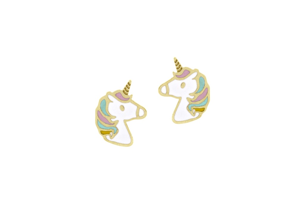 Brinco Unicórnio com Esmalte 0,50g Ouro Amarelo 18k - Coleção Kids