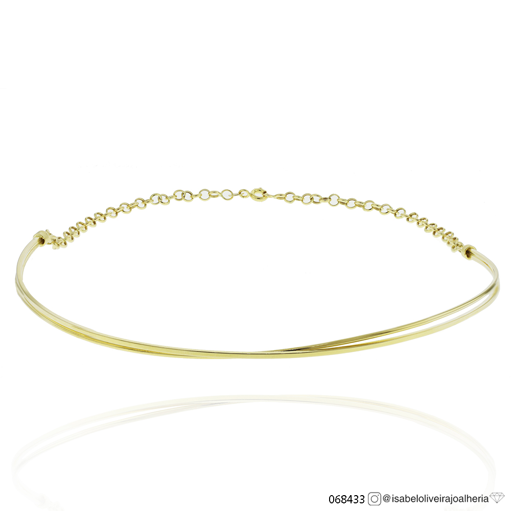 Choker Dupla Oca Fio Redondo e Reto 1,30mm com Corrente Elo Português 6,60g Ouro Amarelo 18k - Coleção Minimalista