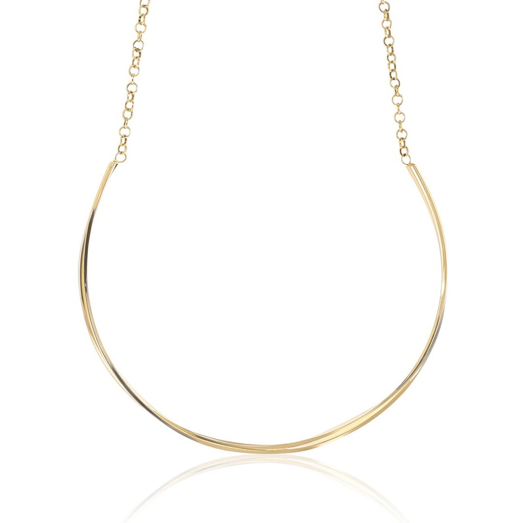 Choker Dupla Oca Fio Reto 1,20mm e 3,30mm com Corrente Elo Português 7,90 a 8,50g Ouro Amarelo 18k - Coleção Minimalista