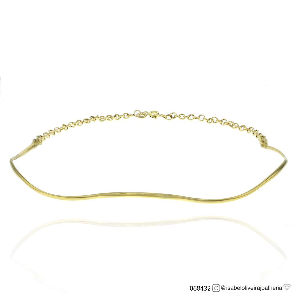 Choker Oca Fio Meia Cana Ondulada 2,0mm com Corrente Elo Português 4,30g Ouro Amarelo 18k - Coleção Minimalista