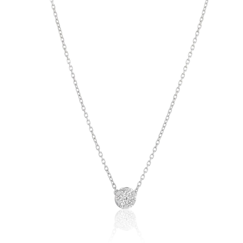 CLBOT6BP-Colar Botão 6mm 7 Brilhantes 0,23ct H VS2 Corrente Cartier 45cm 2,50g Ouro Branco 18k - Coleção Botão
