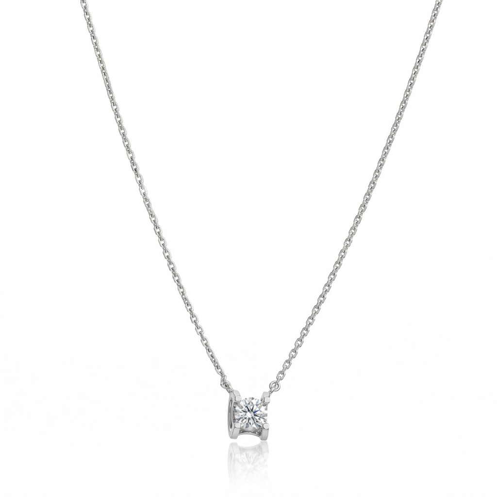 Colar 1 Brilhantes 0,08ct 43cm 2,0g Ouro Branco 18k - Coleção Only You