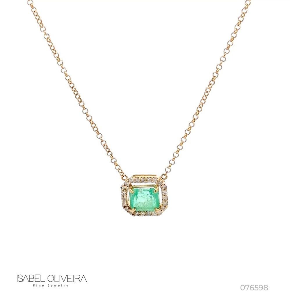 Colar Clássico Esmeralda Colombiana Octogonal 1,29ct 23 Brilhantes 0,23ct H SI1 4,0g Ouro Amarelo 18k - Coleção Colômbia Emerald