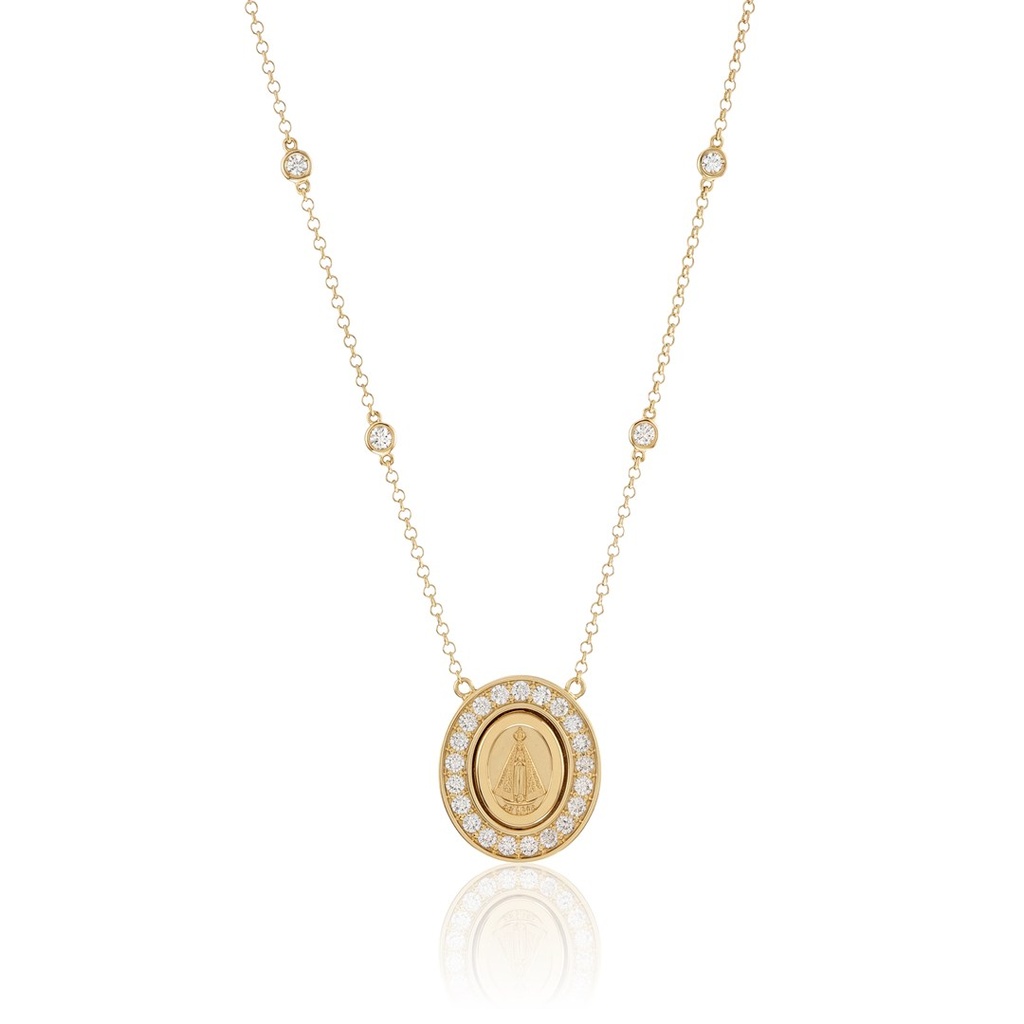 Colar Clássico Ii Nossa Senhora Aparecida 21 Brilhantes 0,64ct H SI1 6 Pastilhas 0,22ct H SI1 7,52g Ouro Amarelo 18k - Coleção Fe Santos