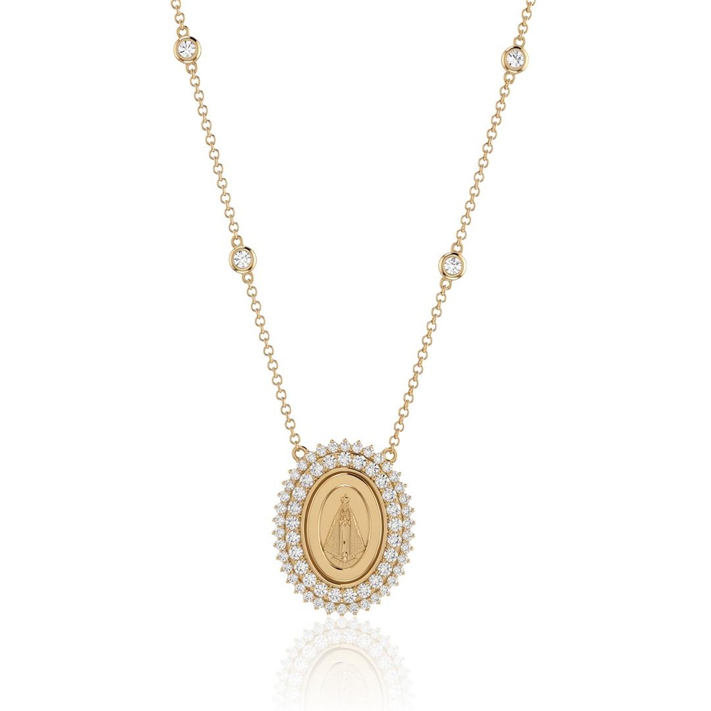 Colar Clássico Ii Nossa Senhora Aparecida 64 Brilhantes 1,23ct H VS2 6 Pastilhas 0,29ct H VS2 45cm 8,19g Ouro Amarelo 18k - Coleção Fe Santos