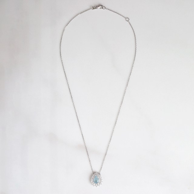 [073552] Colar Clássico Turmalina Paraiba Gota 1,35ct 38 Brilhantes 0,79ct I SI1 5,09g Ouro Branco 18k - Coleção Caribbean Blue