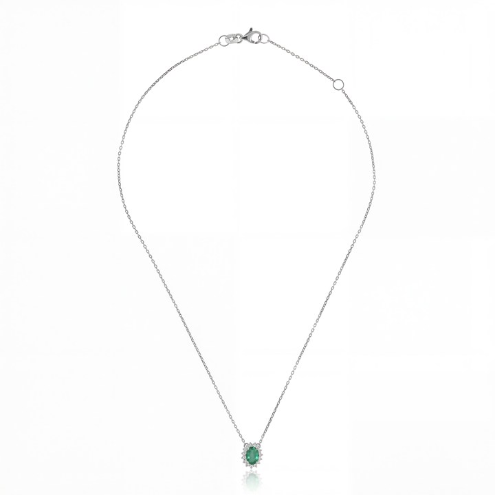 Colar Clássico Turmalina Paraiba Oval 0,33ct 15 Brilhantes 0,15ct g VS1 Corrente Cartier 40cm 2,41g Ouro Branco 18k - Coleção Sara e Antonio