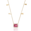 Colar com 8 Gotinhas 1 Rubelita Octogonal 2,67ct 25 Brilhantes 0,28ct H VS2 45cm 5,09g Ouro Amarelo 18k - Certificado Cruzeiro Mine - Coleção Rubelita