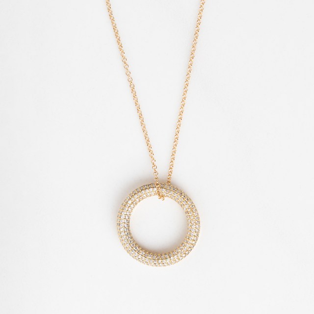 Colar com Pingente Argola P Oca 25mm Diâmetro 270 Brilhantes 1,52ct H VS2 60cm 9,43g Ouro Amarelo 18k - Coleção Pavê