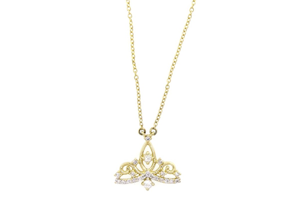 Colar com Pingente Coroa Brilhantes 0,10ct e Safira Branca 45cm 2,30g Ouro Amarelo 18k - Coleção Swwet