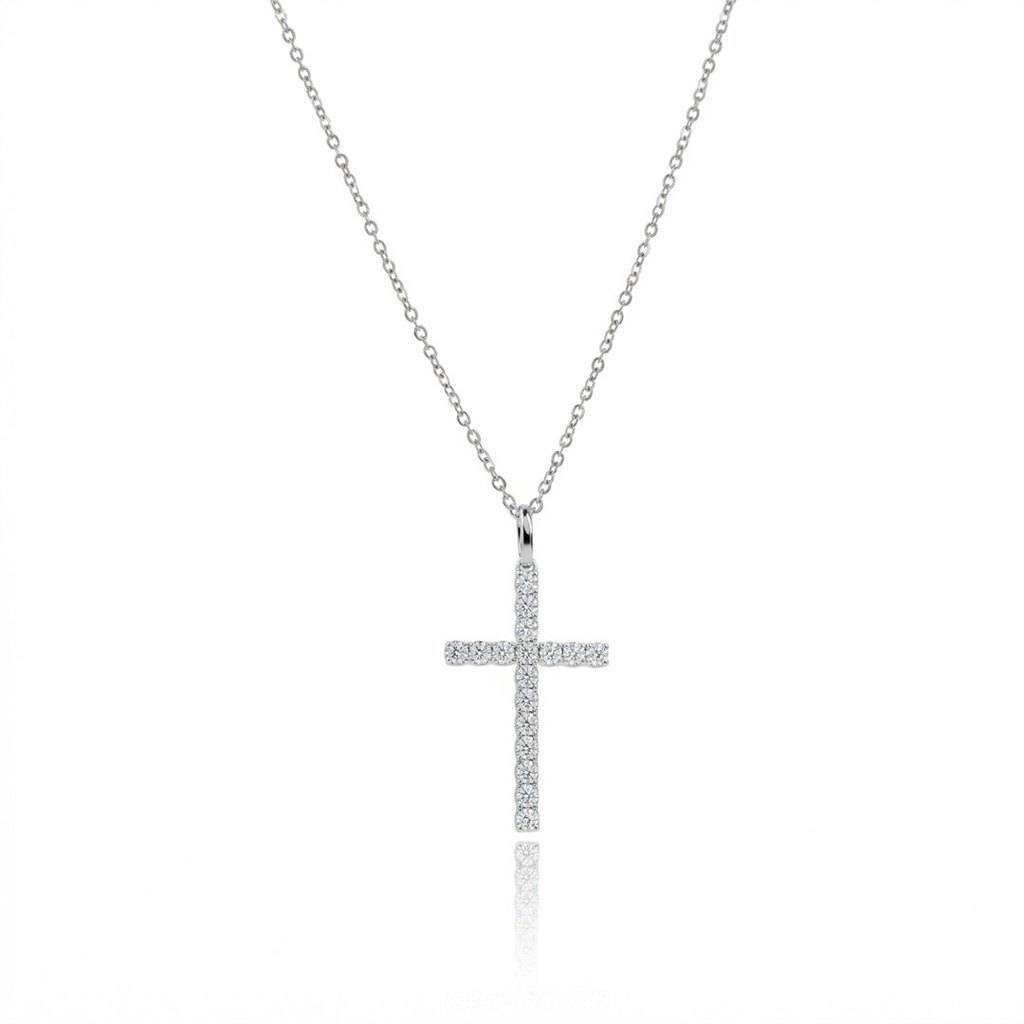 [077045] Colar com Pingente Cruz 17 Brilhantes 0,27ct 43cm 1,20g Ouro Branco 18k - Coleção Crucifixo