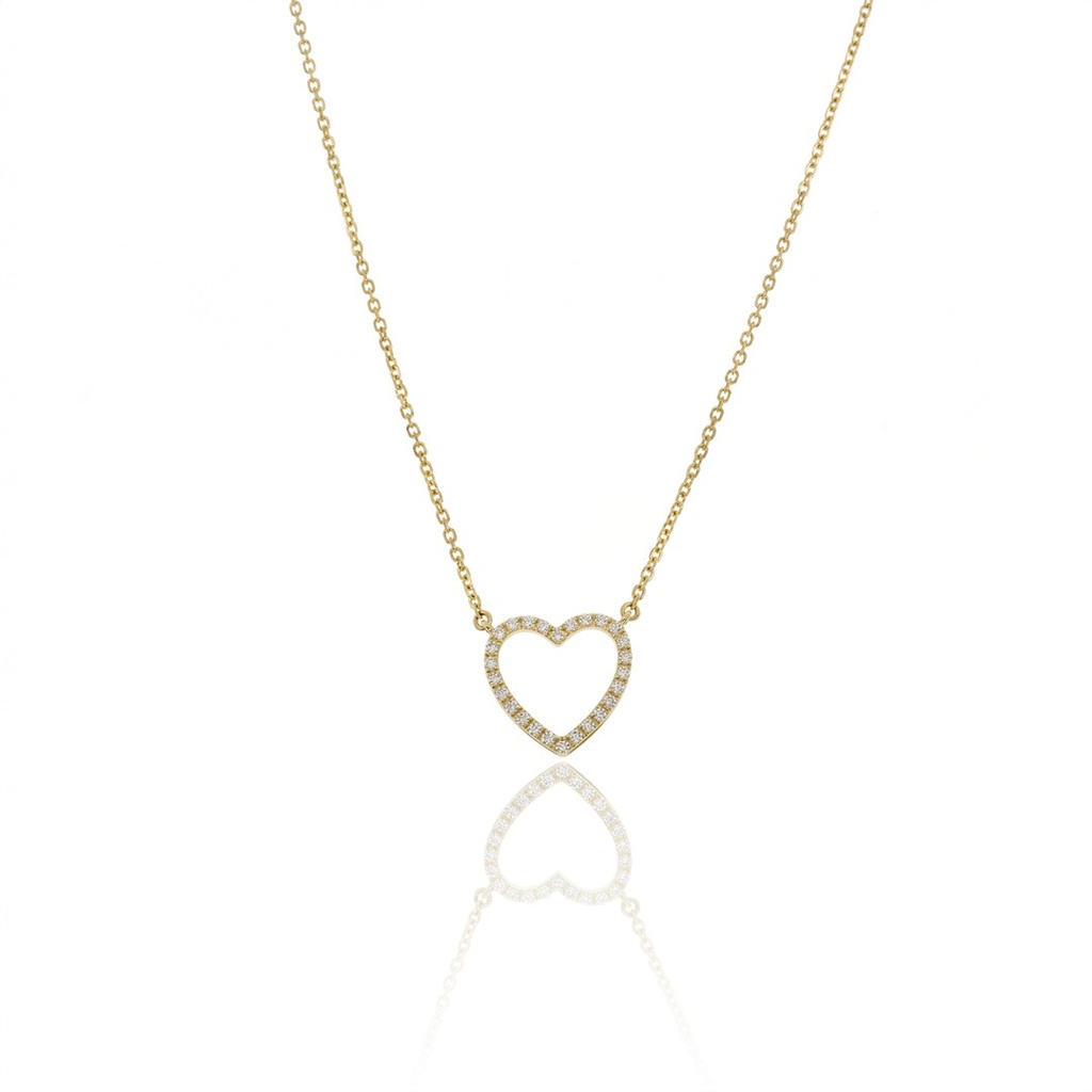 [077039] Colar Coração 26 Brilhantes 0,09ct 43cm 1,58g Ouro Amarelo 18k - Coleção Laisa