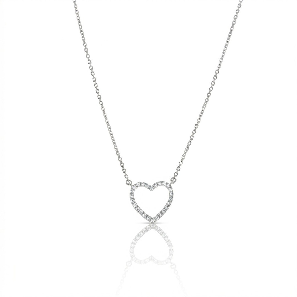 Colar Coração 26 Brilhantes 0,09ct 43cm 1,65g Ouro Branco 18k - Coleção Laisa