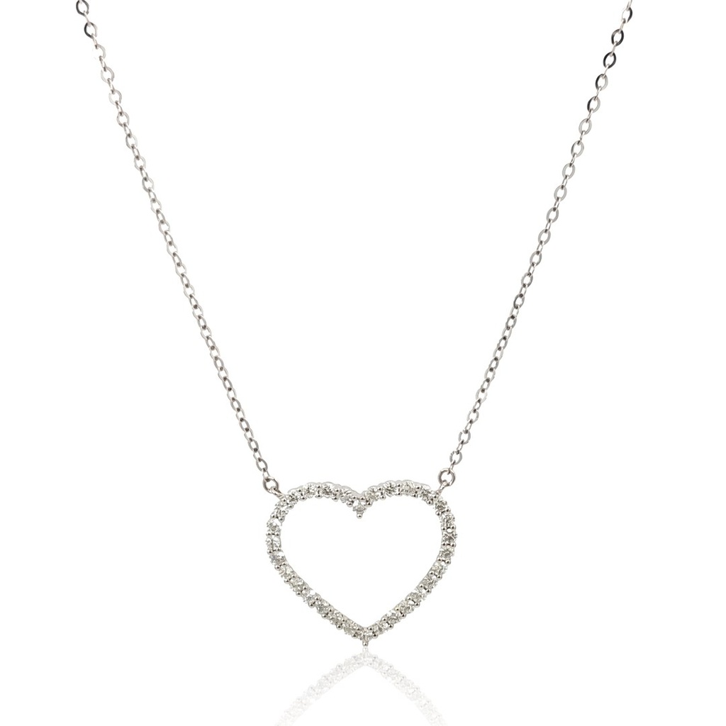 Colar Coração 30 Brilhantes 0,48ct 43cm 1,67g Ouro Branco 18k - Coleção Laisa