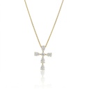 Colar Crucifixo 5 Diamantes Gota 1,53ct 1 Brilhante 0,19ct 43cm 2,82g Ouro Amarelo 18k - Coleção Crucifixos