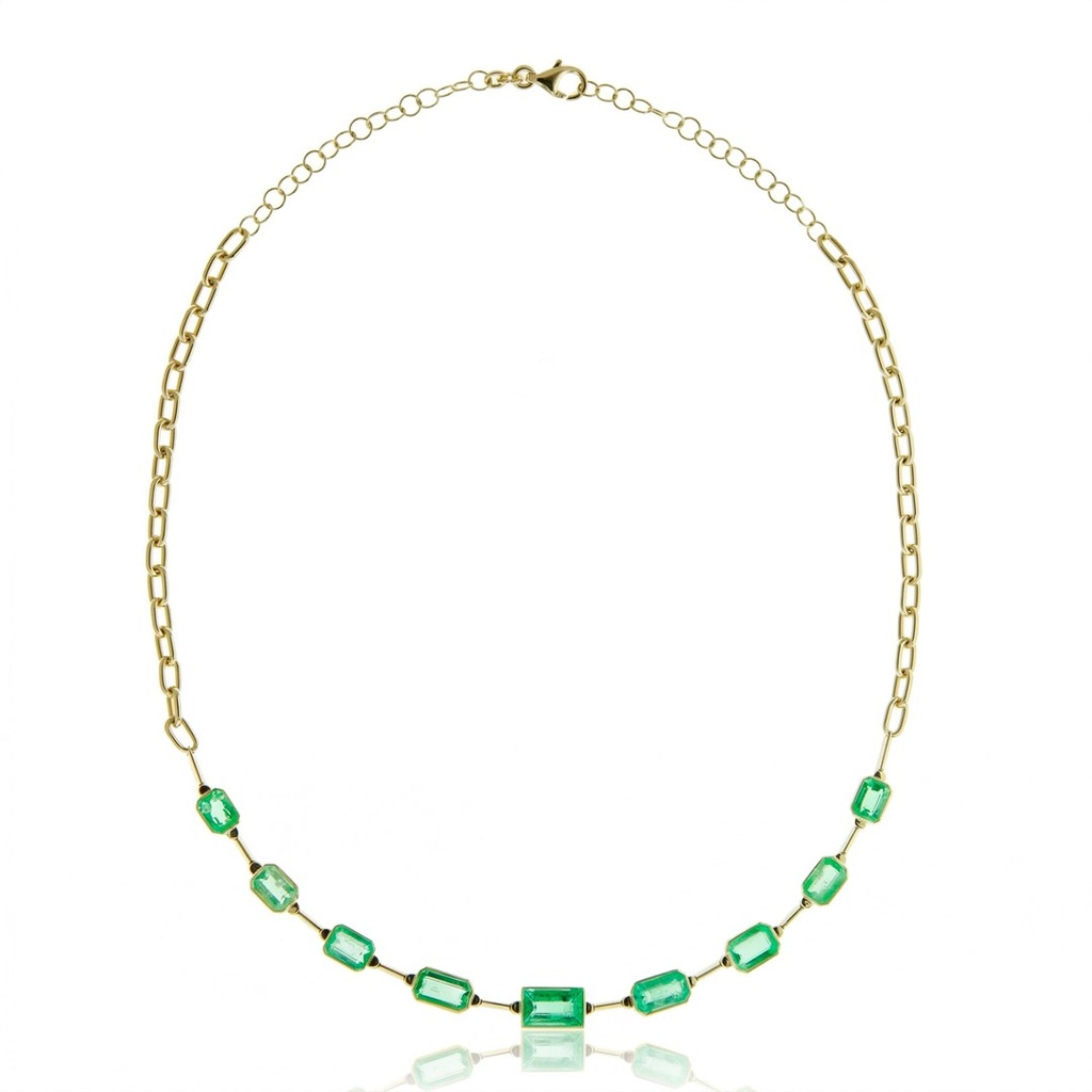 [075017] Colar Faca 9 Esmeraldas Colombianas Octogonal 11,82ct 45cm 18,92g Ouro Amarelo 18k - Coleção Colômbia Emerald