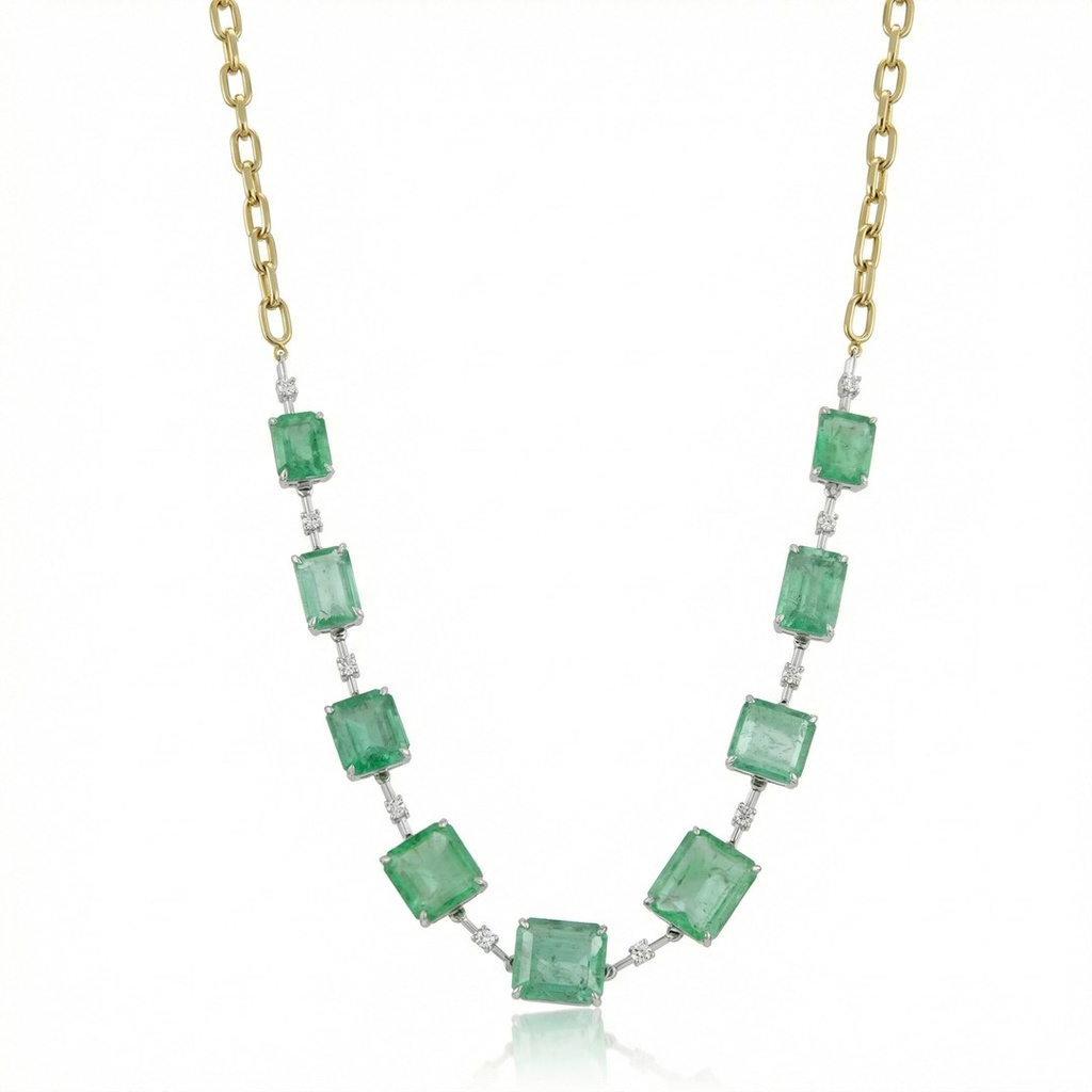 Colar Faca Colombia Emerald 35,40 ct · Ouro Branco 18k