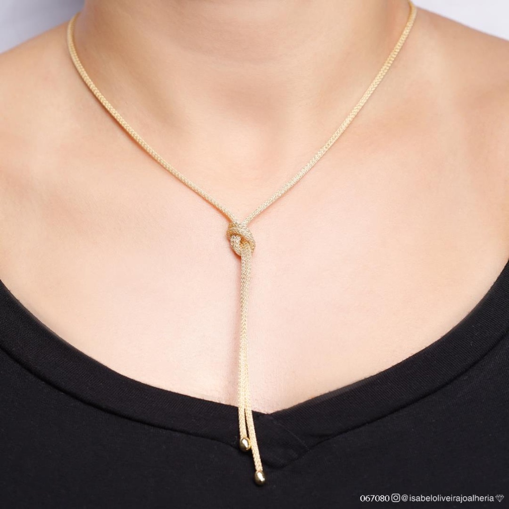 [067080] Colar Gravata no com Malha Trabalhada 45cm 7,91g Ouro AMARELO18K - Coleção Minimalista