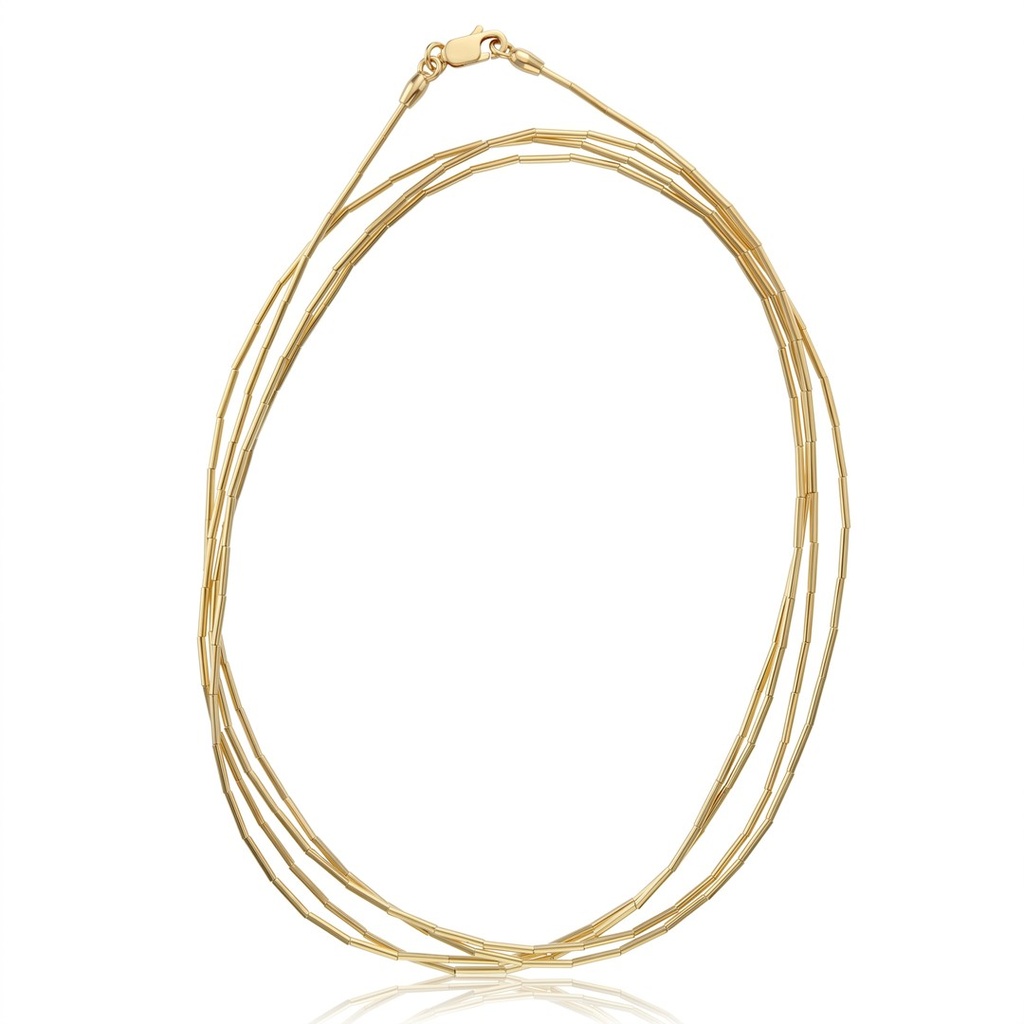 [046913] Colar Longo Canutilhos 120cm 7,55g a 7,60g Ouro Amarelo 18k - Coleção Minimalista