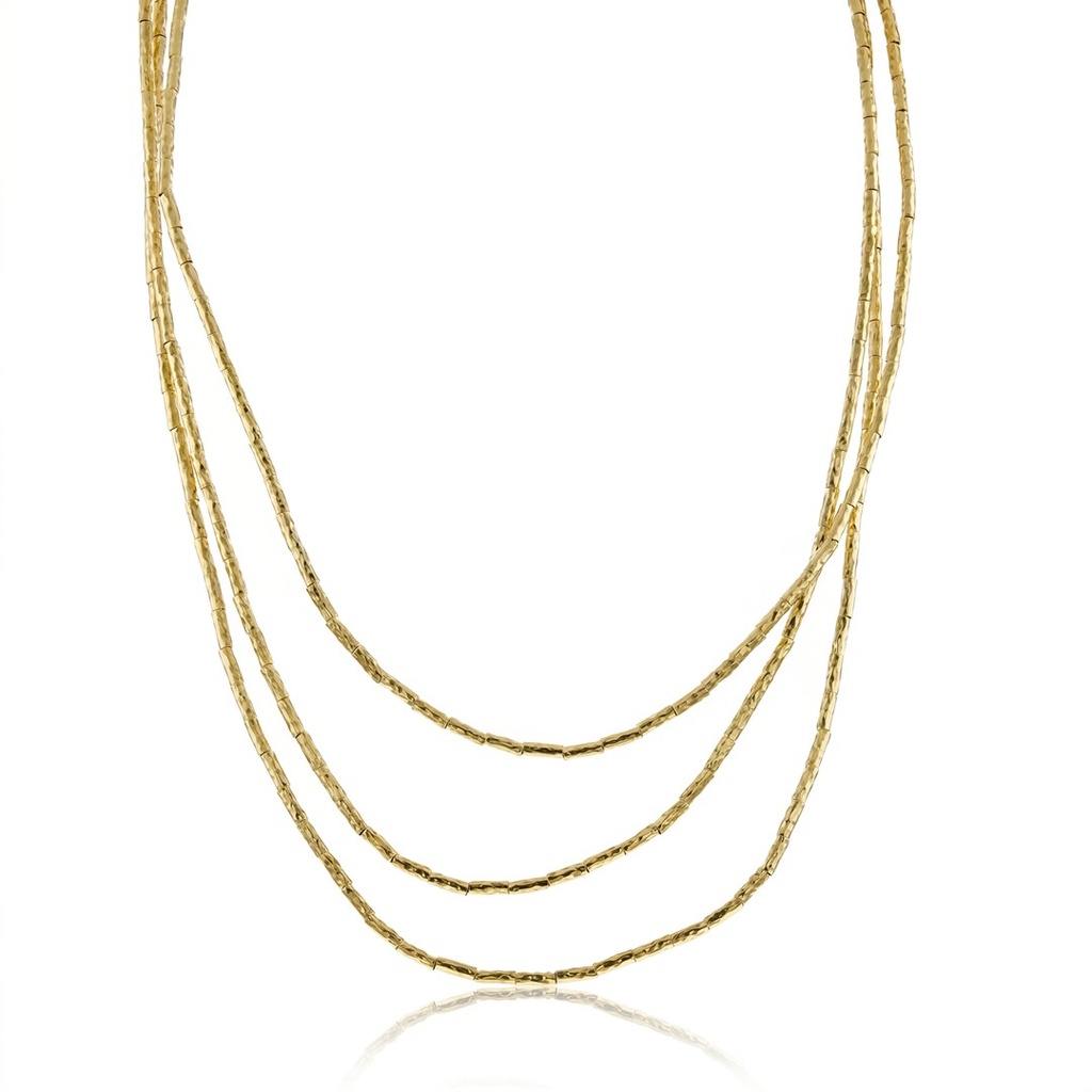 [010066] Colar Martelado 120cm 14,60 a 15,20g Ouro Amarelo 18k - Coleção Minimalista