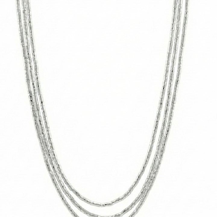 [055627] Colar Martelado 120cm 15,0g Ouro Branco 18k - Coleção Minimalista