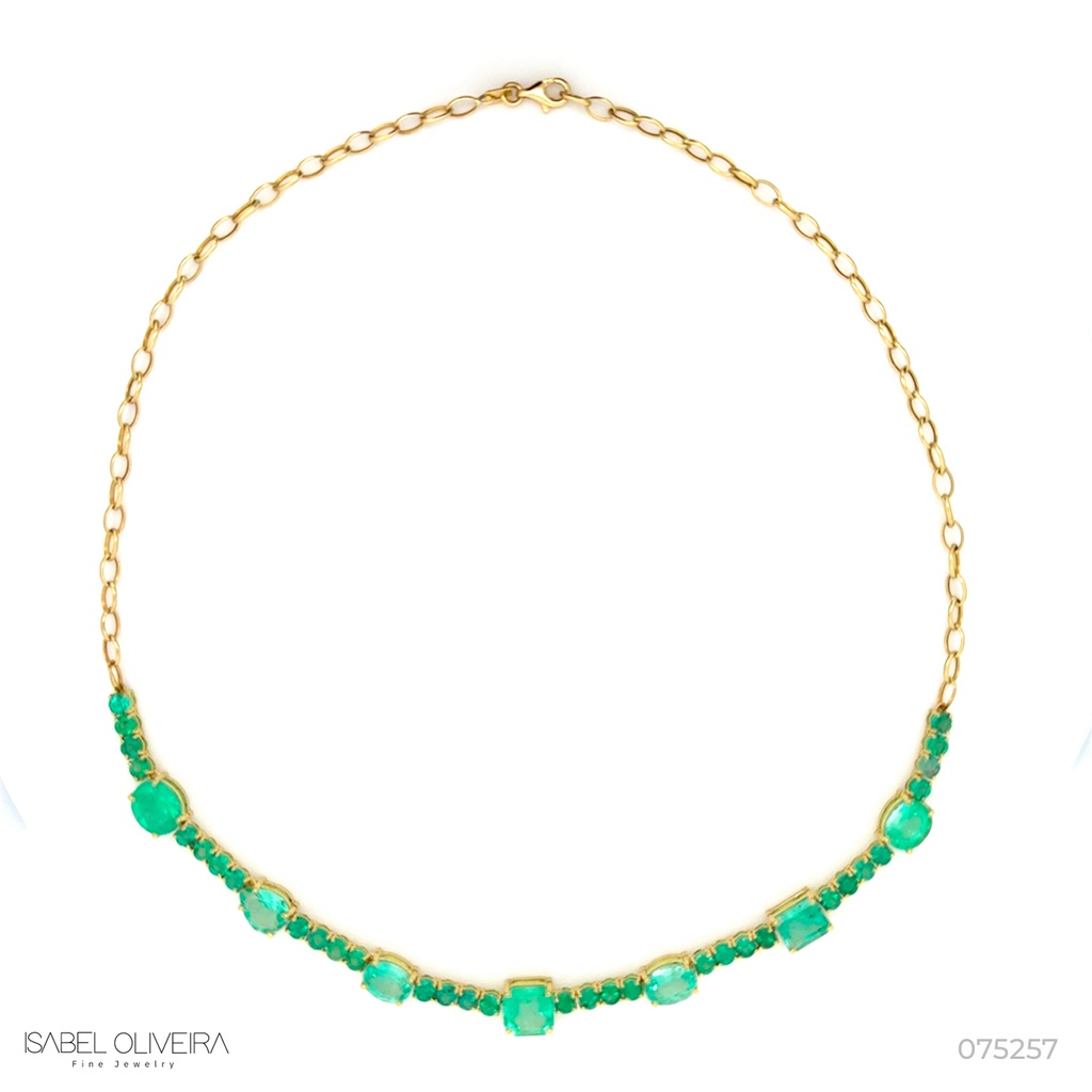 Colar Mix 32 Esmeraldas Brasileira 5,40ct 7 Colombiana 10,56ct 45cm 17,09g Ouro Amarelo 18k - Coleção Colômbia Emerald