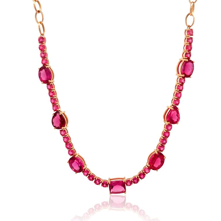 Colar Mix 39 Rubelitas 12ct 45cm 13,64g Ouro Amarelo 18k - Coleção Rubelita